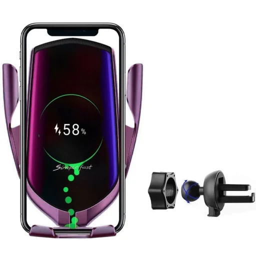 Univerzális R1 automata autós telefontartó és vezeték nélküli 10 W Qi töltő lila - 14
