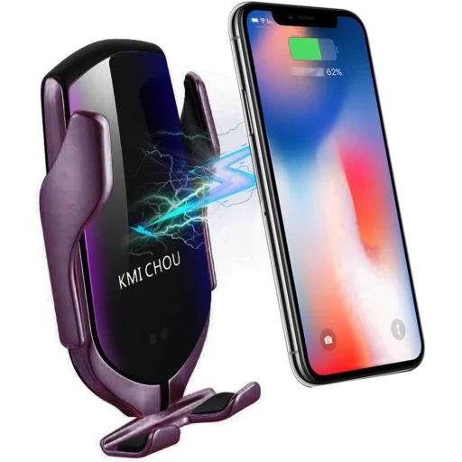 Univerzális R1 automata autós telefontartó és vezeték nélküli 10 W Qi töltő lila - 3