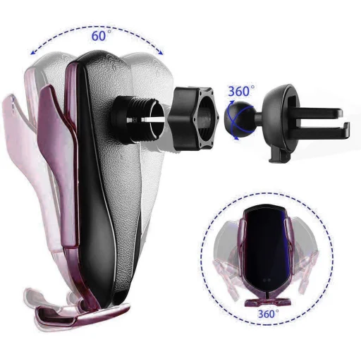 Univerzális R1 automata autós telefontartó és vezeték nélküli 10 W Qi töltő lila - 5