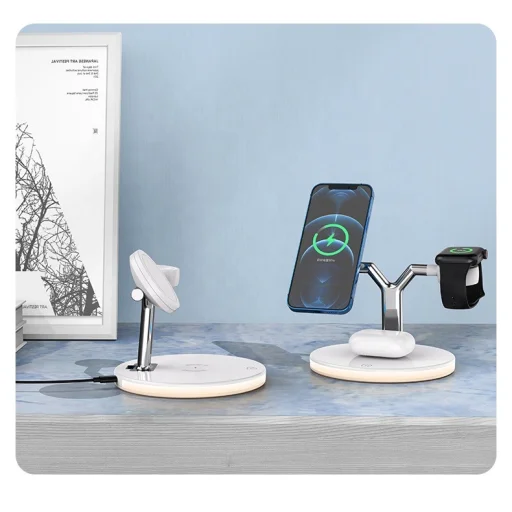 3 az 1-ben vezeték nélküli töltőállomás 15W MagSafe, iPhone, Apple Watch, Airpods fehér - 5