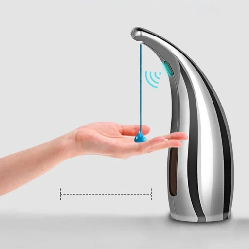 Automata érintés mentes szappan adagoló 300ml döntött fejjel fém színben - 9