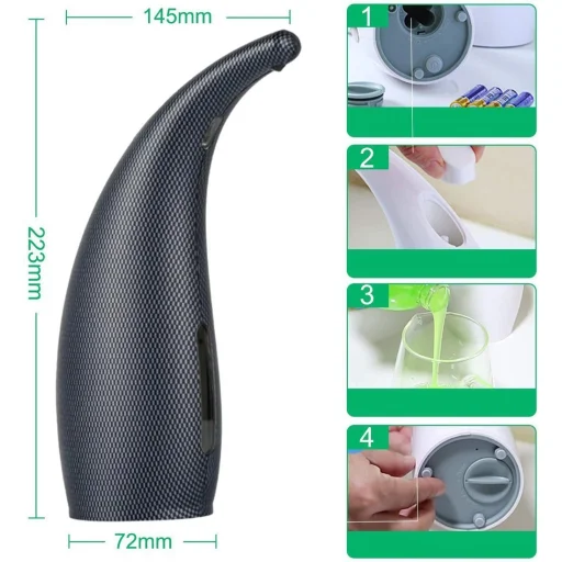 Automata érintés mentes szappan adagoló 300ml döntött fejjel fekete színben - 5