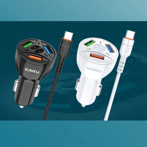 KAKU Univerzális autós töltő 20W 4,8A QC3.0 3xUSB + USB Type-C kábel fekete (KSC-493) - 5