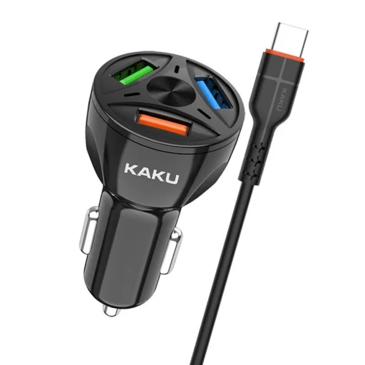 KAKU Univerzális autós töltő 20W 4,8A QC3.0 3xUSB + USB Type-C kábel fekete (KSC-493) - 1