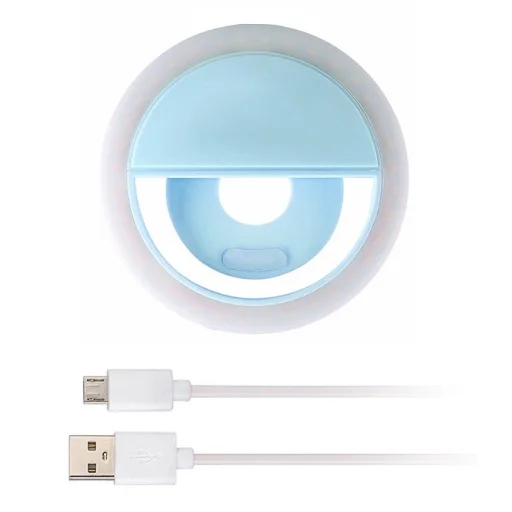LED Selfie körfény USB, tölthető + Micro USB kábel kék - 3