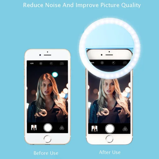 LED Selfie körfény USB, tölthető + Micro USB kábel kék - 8