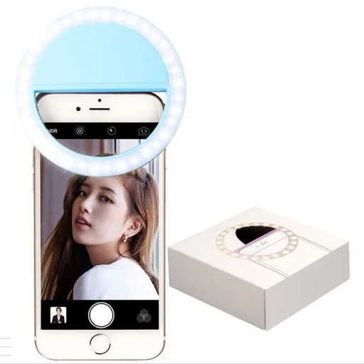 LED Selfie körfény USB, tölthető + Micro USB kábel kék - 9