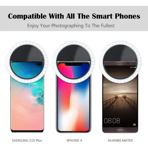 LED Selfie körfény USB, tölthető + Micro USB kábel fekete - 6