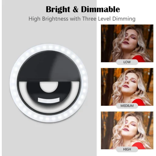 LED Selfie körfény USB, tölthető + Micro USB kábel fekete - 5