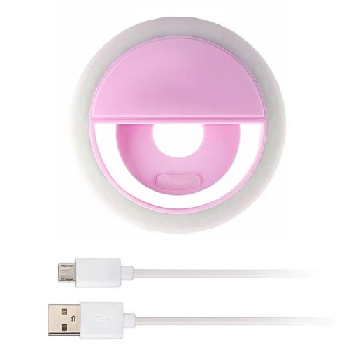 LED Selfie körfény USB, tölthető + Micro USB kábel pink - 3