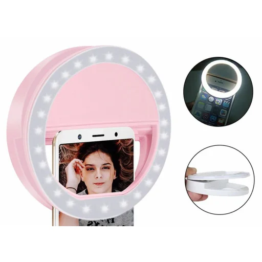 LED Selfie körfény USB, tölthető + Micro USB kábel pink - 4