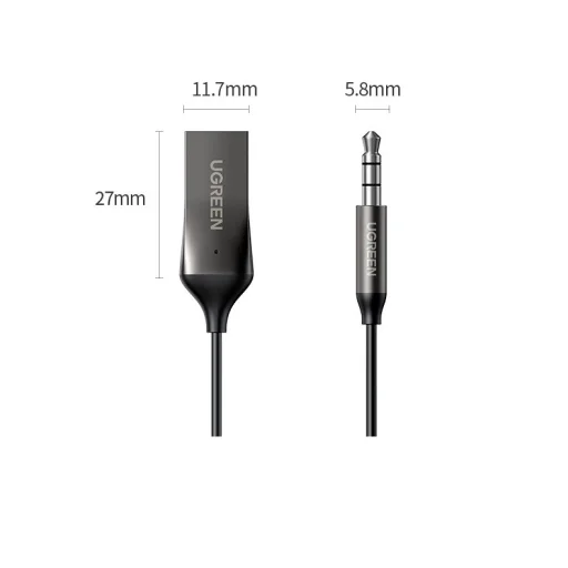 Ugreen USB Vezeték nélküli Bluetooth 5.0 AUX adapter jack audio kábel fekete (70601 CM309) - 18