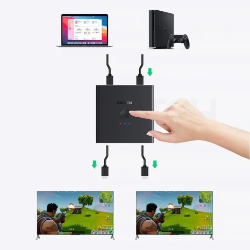 Ugreen HUB 2xHDMI (bemenet) - 2xHDMI (kimenet) elosztó 2.0 CEC 3D HDR 4K 60Hz fekete (70689) - 17