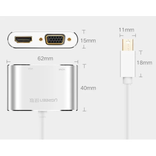 Ugreen HDMI / VGA - mini DisplayPort átalakító, adapter Full HD 1080p fehér (MD115 20421) - 20