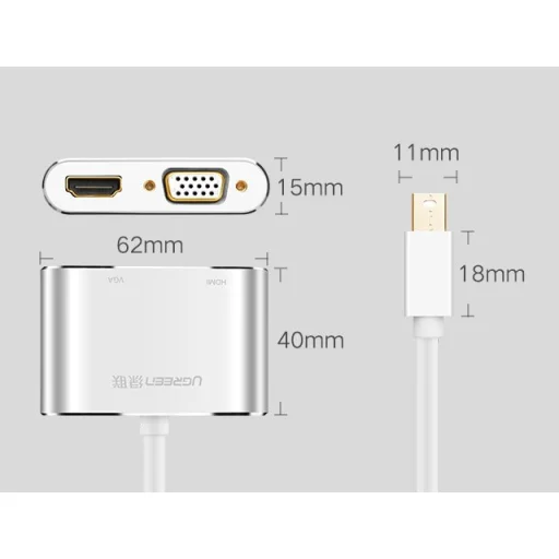 Ugreen HDMI / VGA - mini DisplayPort átalakító, adapter Full HD 1080p fehér (MD115 20421) - 6