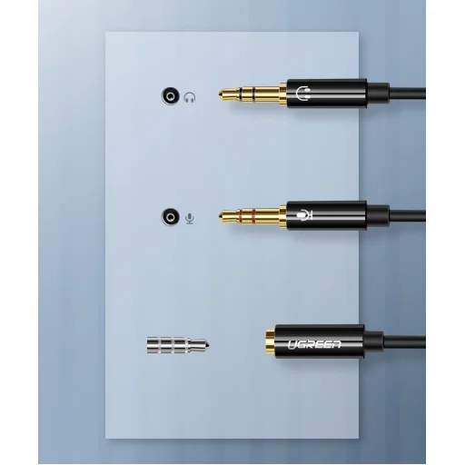 Ugreen 3.5mm elosztó, adapter audio és mikrofon jelre 20Cm fekete (AV140 20899) - 5