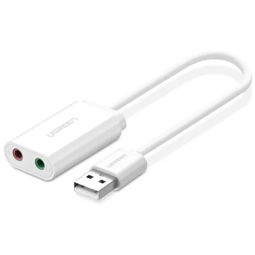 Ugreen USB 2.0 - 3.5mm mini jack külső hangkártya, adapter fehér (US205 30143) - 2