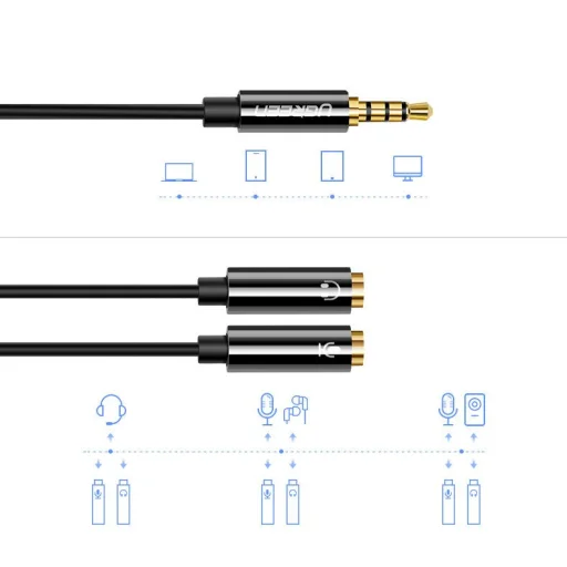 UGREEN 3.5mm audio és mikrofon jel elosztó adapter 20Cm fekete (AV141 30620) - 2