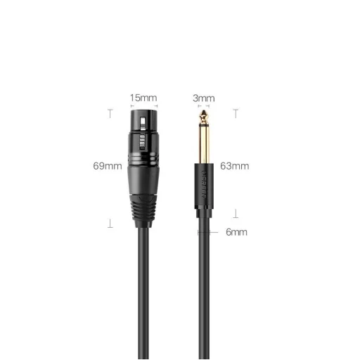 Ugreen microphone kábel XLR (bemeneti aljzat) - 6.35mm jack (csatlakozó) 5m fekete (AV131) - 9