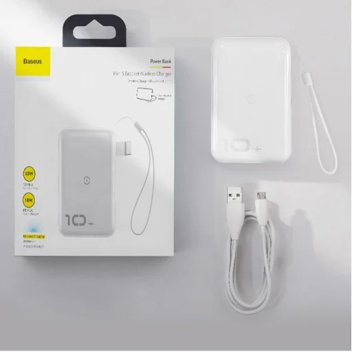 Baseus Mini S powerbank 10000mAh 18W Qi vezeték nélküli töltéssel 10W fehér (PPXFF10W-02) - 24