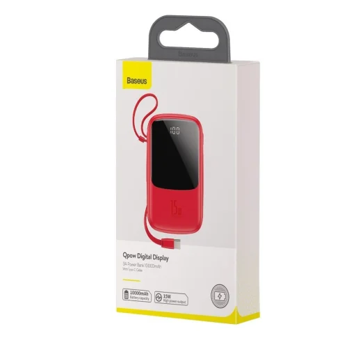 Baseus Q pow powerbank 10000 mAh 3A 15W 2x USB / USB Type-C integrált Type-C kábellel piros (PPQD-A09) - 2