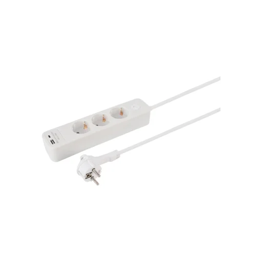 ETM 55.201.23 elosztó, 3 aljzat, kapcsolós, USB-A, USBC aljzat, 1,5 m hosszú - 1