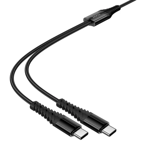 Hoco 2 az 1-ben USB C-ről USB C+C-re kábel 1 m fekete - 4