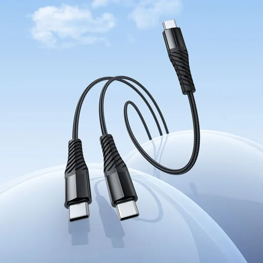 Hoco 2 az 1-ben USB C-ről USB C+C-re kábel 1 m fekete - 8