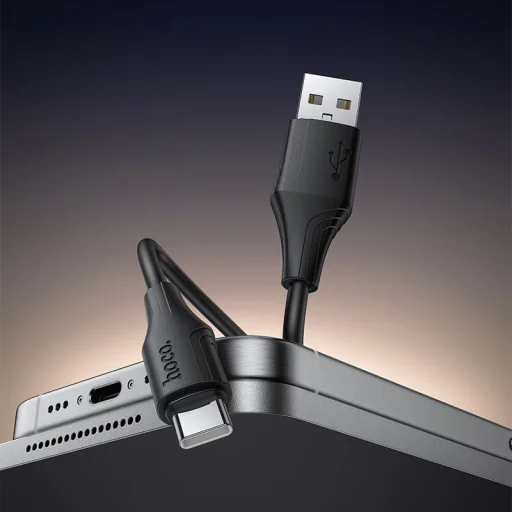Szilikon kábel USB A-ról USB C-re, Hoco 3A 1 m X124 fekete - 5