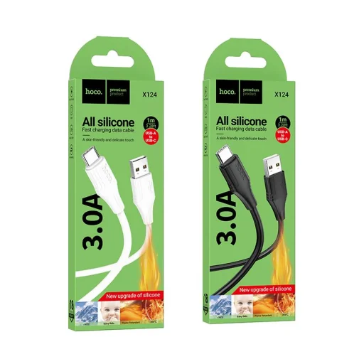 Szilikon kábel USB A-ról USB C-re, Hoco 3A 1 m X124 fekete - 7