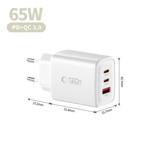 Tech-Protect NCA65W-GAN 3-portos hálózati töltő PD 65W / QC3.0 Fehér - 6