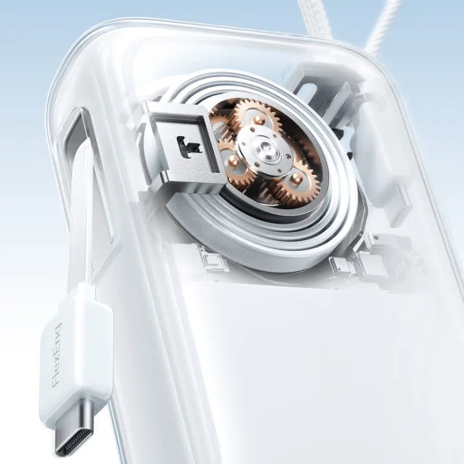 Joyroom JR-PR2L 10000mAh 35W Powerbank beépített visszahúzható USB-C kábellel és Lightning nyakpánt kábellel - Fehér - 5