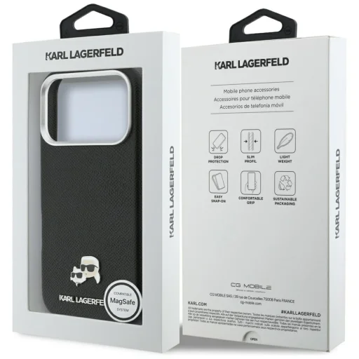 iPhone 17 Pro Karl Lagerfeld Karl & Choupette Head Pins Saffiano MagSafe fekete tok - 8