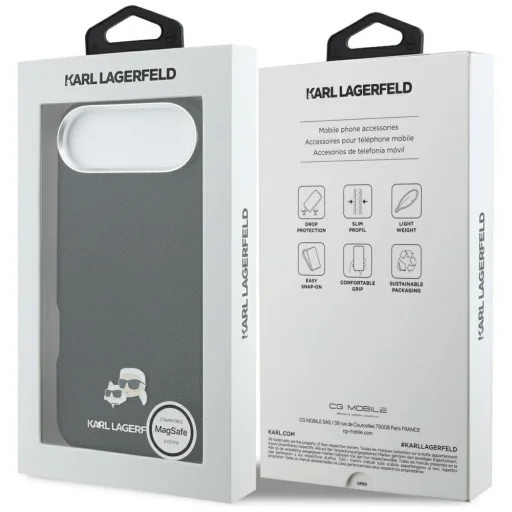 iPhone 17 Air Karl Lagerfeld Karl & Choupette Head Pins Saffiano MagSafe fekete tok - 8