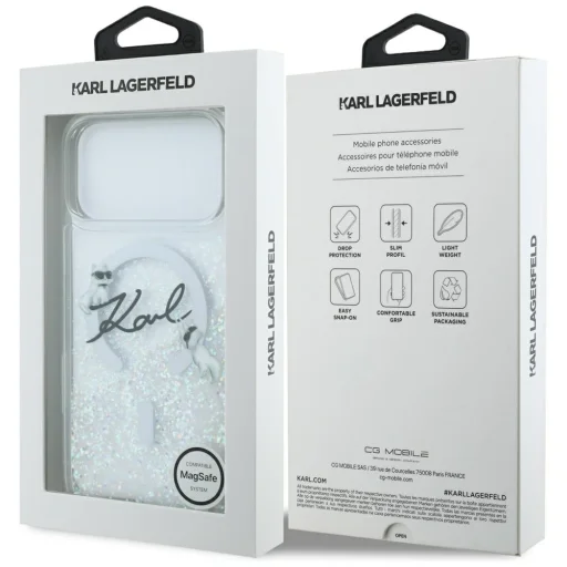 iPhone 17 Pro Max Karl Lagerfeld Liquid Glitter Karl Felirat Logó MagSafe tok átlátszó - 8