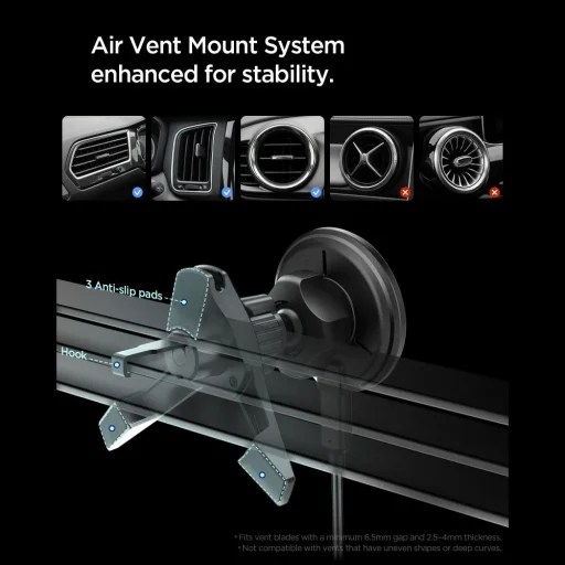 SPIGEN EV15MAQ ESSENTIAL MAGNETIKUS MAGSAFE AUTÓS TELEFONTARTÓ VEZETÉK NÉLKÜLI TÖLTŐ 15W Qi2 FEKETE - 4