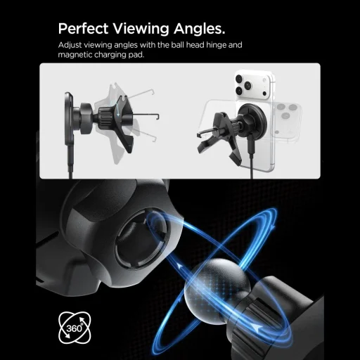 SPIGEN EV15MAQ ESSENTIAL MAGNETIKUS MAGSAFE AUTÓS TELEFONTARTÓ VEZETÉK NÉLKÜLI TÖLTŐ 15W Qi2 FEKETE - 5