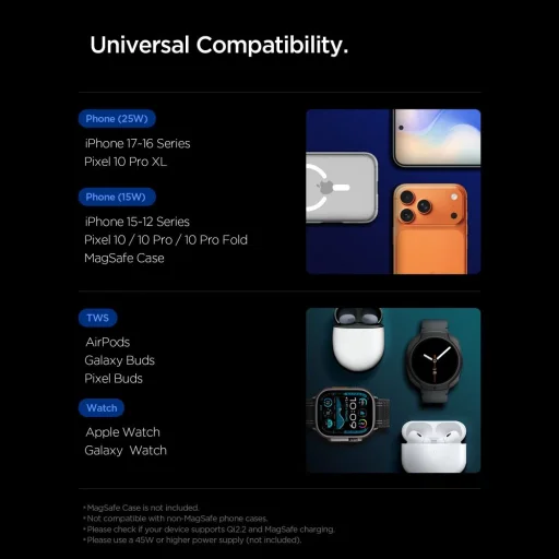 Spigen Essential EF323MQ 3in1 Mágneses MagSafe Vezeték nélküli töltőállomás 25W Qi2.2 Fekete - 13