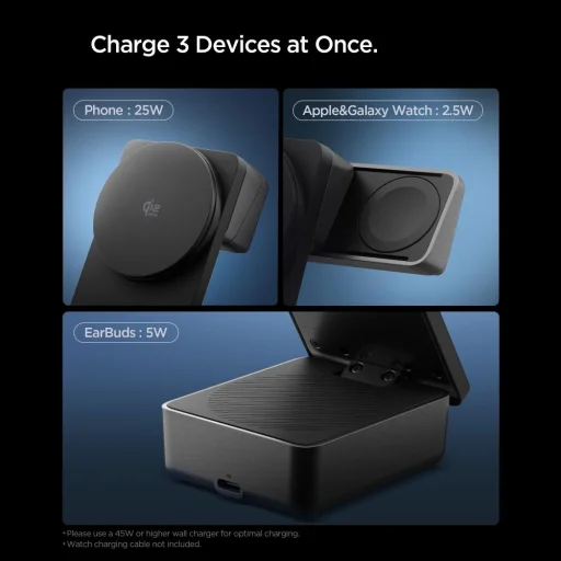 Spigen Essential EF323MQ 3in1 Mágneses MagSafe Vezeték nélküli töltőállomás 25W Qi2.2 Fekete - 8