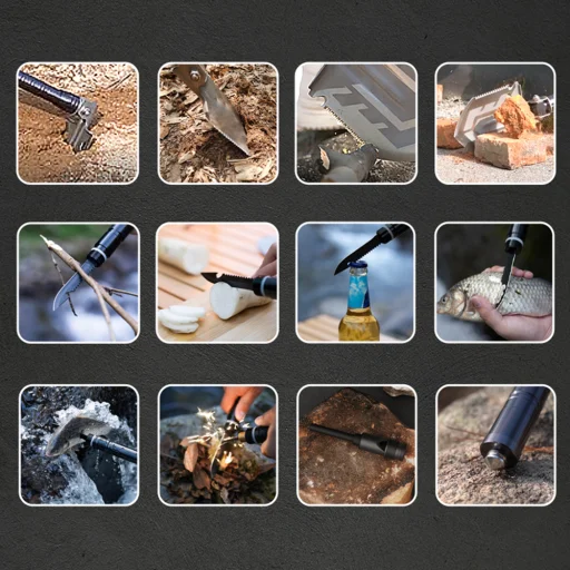 Wozinsky WSS-211 túlélő bushcraft többfunkciós ásó kés üvegtörő tűzgyújtó síp szigony - szürke - 6