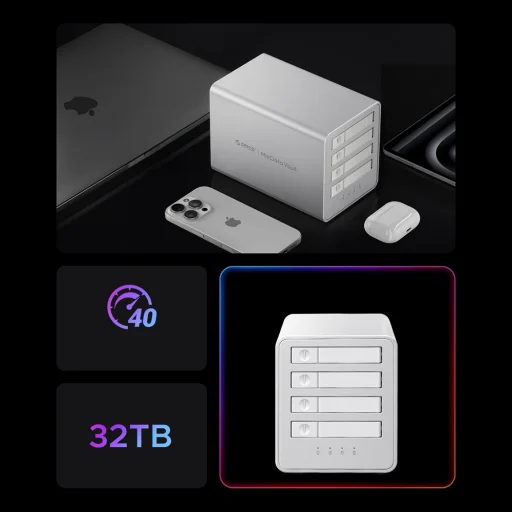 Orico 8848U4 DAS Széria 4-Bay M.2 NVMe SSD Lemeztömb - Fehér - 9