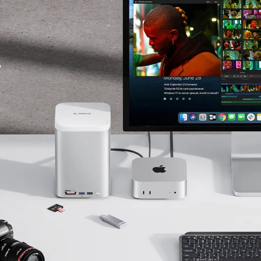 Orico MiniTower Dokkolóállomás Merevlemeztálcákkal akár 56TB-ig - Ezüst - 7