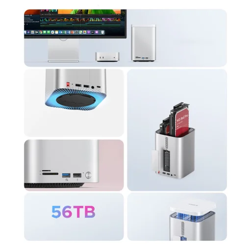 Orico MiniTower Dokkolóállomás Merevlemeztálcákkal akár 56TB-ig - Ezüst - 10