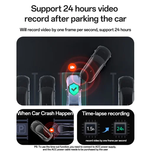 Yesido - Dash Camera (KM22) - 120° Széles Látószögű Lencse, 1080P Kettős Csatornás Felvétel - Fekete - 2