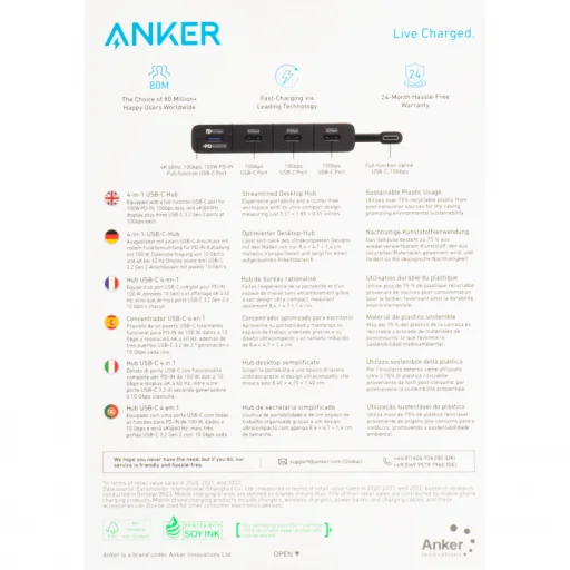 Anker USB-C Hub, 4 x USB-C, Fekete A8340GA1 - 8