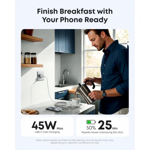 Fali Töltő Anker Nano, 45W, 3A, 1 x USB-C Fehér A2692L21 - 2