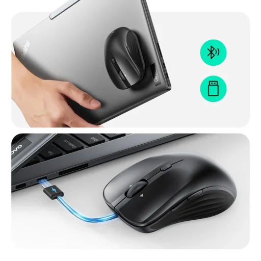 Vezeték nélküli egér ESR MagMouse, 800DPI - 4800DPI, BT / Wi-Fi, Fekete - 5