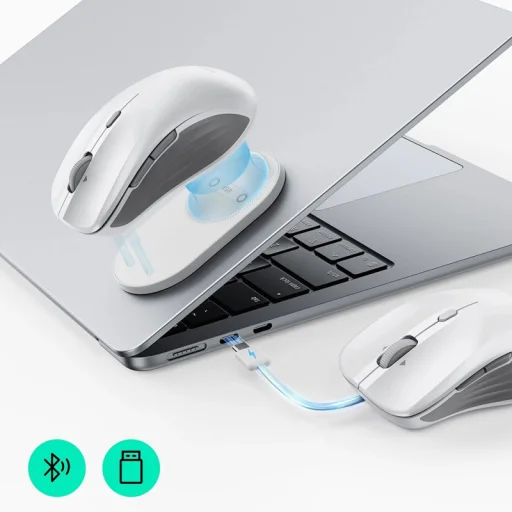 Vezeték nélküli egér ESR MagMouse, 800DPI - 4800DPI, BT / Wi-Fi, Fehér - 4