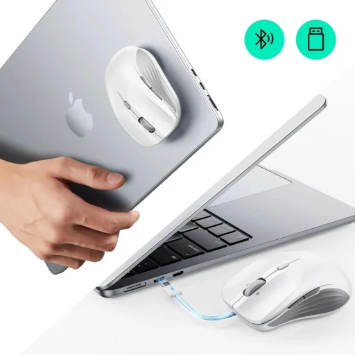 Vezeték nélküli egér ESR MagMouse, 800DPI - 4800DPI, BT / Wi-Fi, Fehér - 9