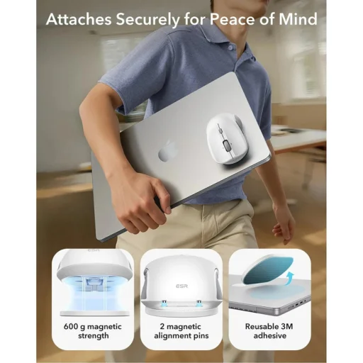 Vezeték nélküli egér ESR MagMouse, 800DPI - 4800DPI, BT / Wi-Fi, Fehér - 11